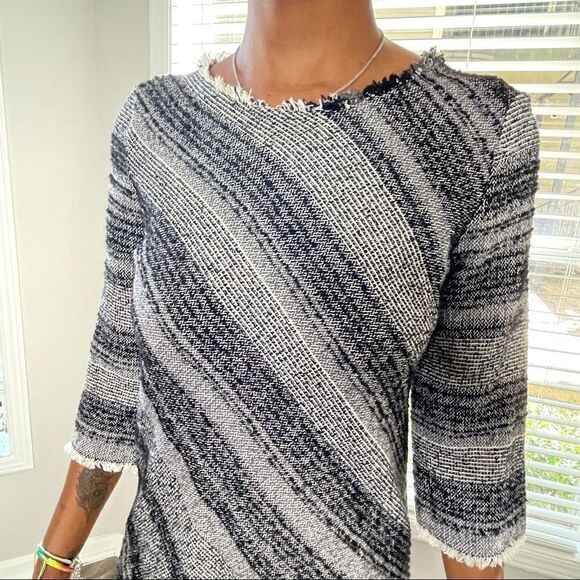 ZARA Gray Basic Medium Knit Black Stripes 3/4 Sleeves Dress - Picture 9 of 15